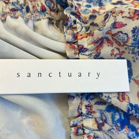 Sanctuary red white blue floral long split sleeve blouse Size L New - Picture 10 of 11